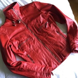 BOD & CHRISTENSEN LIGHTWEIGHT CLASSIC RED LEATHER ZIP UP JACKET IN XS
